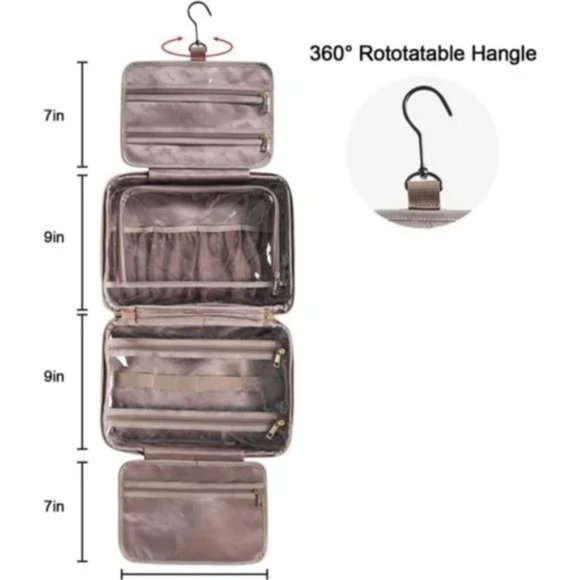 Toiletry Bag and Makeup Pouch For Full Sized Beige Leather Travel Case - Picture 5 of 7